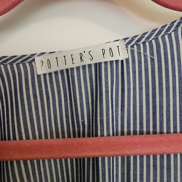 Potter's pot, boho blue stripe size small mini dress - Picture 2 of 3